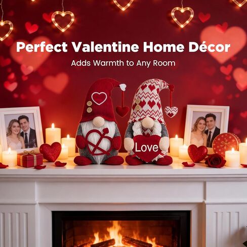 LEKSON Valentines Day Decorations -Valentines Day Gnome Decor Gifts, Handmade Plush Gnome Couple with Heart and “Love" Heart, Romantic Red Valentines Day Gift for Couples, Anniversary Home Decor in Saudi Arabia