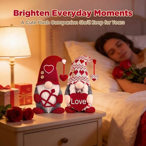 LEKSON Valentines Day Decorations -Valentines Day Gnome Decor Gifts, Handmade Plush Gnome Couple with Heart and “Love" Heart, Romantic Red Valentines Day Gift for Couples, Anniversary Home Decor in Saudi Arabia