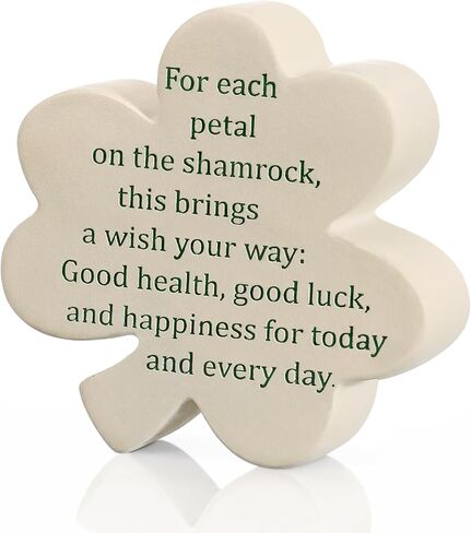 Vicenpal St. Patrick's Day Decor Irish Shamrock Blessing Miniature Figurine 3.15 Inch Green Clover Leaves with Celtic Knot Base Mini Resin Figurine in Saudi Arabia