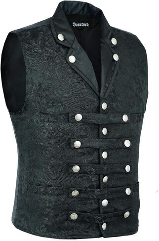 Darkrock Men's Victorian Steampunk Captain Vest Black Brocade Waistcoat Gentleman Vest in Saudi Arabia