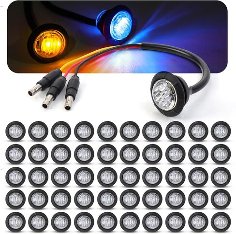 MADCATZ 50 Pcs Multi-Color 3/4 Inch Mini Round 2 LED Amber to Purple Side Marker Indicator Clearance Light Dual Colors 12V DC, 3 Wire, for Truck Trailer Boat with Grommet in Saudi Arabia