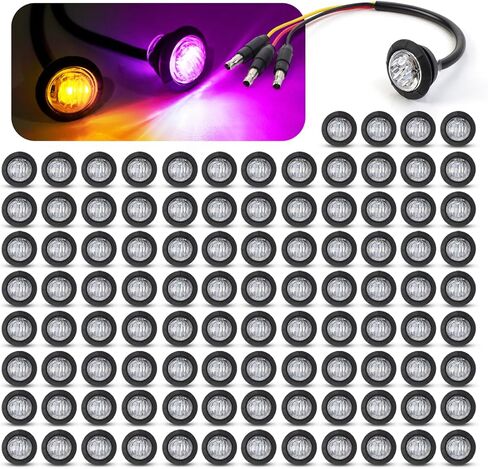MADCATZ 50 Pcs Multi-Color 3/4 Inch Mini Round 2 LED Amber to Purple Side Marker Indicator Clearance Light Dual Colors 12V DC, 3 Wire, for Truck Trailer Boat with Grommet in Saudi Arabia