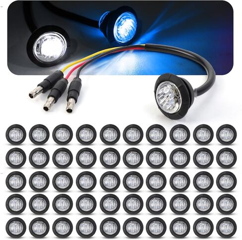 MADCATZ 50 Pcs Multi-Color 3/4 Inch Mini Round 2 LED Amber to Purple Side Marker Indicator Clearance Light Dual Colors 12V DC, 3 Wire, for Truck Trailer Boat with Grommet in Saudi Arabia