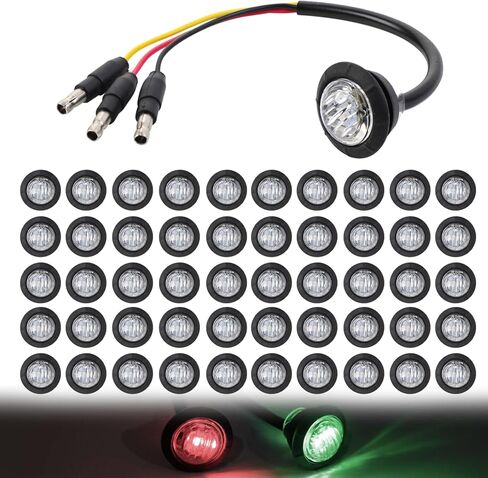 MADCATZ 50 Pcs Multi-Color 3/4 Inch Mini Round 2 LED Amber to Purple Side Marker Indicator Clearance Light Dual Colors 12V DC, 3 Wire, for Truck Trailer Boat with Grommet in Saudi Arabia