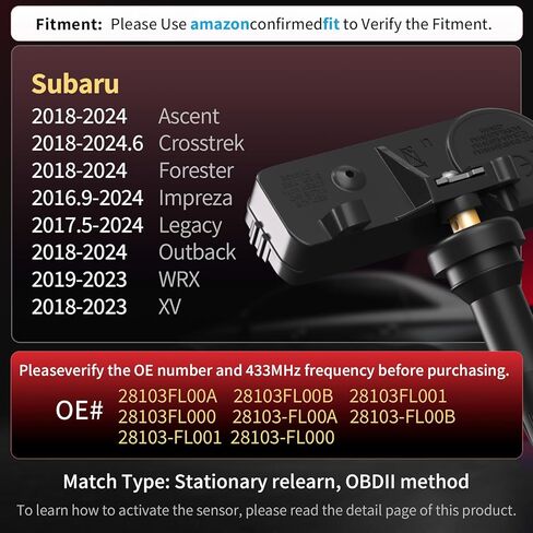 Marsflex Tire Pressure TPMS Sensor - Fit for Subaru Ascent Crosstrek Forester Impreza Legacy Outback, 433MHz Tire Pressure Monitoring System Set of 4, Replacement OE 28103FL00A 28103FL00B 28103FL001 in Saudi Arabia