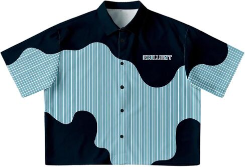 Men's Cropped Shirts Gingham Plaid Button Up Oversized Colorblock Short Sleeve Crop Tees Streetwear in Saudi Arabia