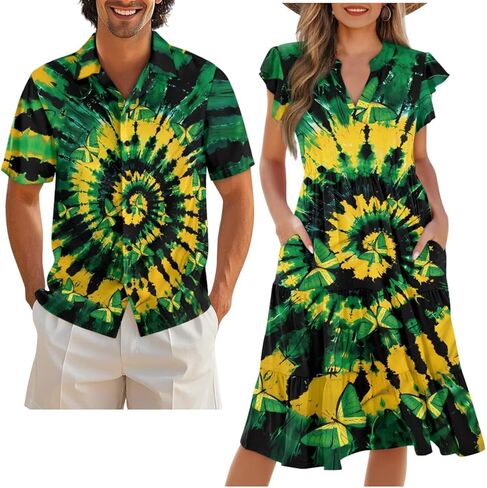 Couples Matching Outfits Buttom Down Shirt Men Classic Flowy Casual Dresses for Women in Saudi Arabia