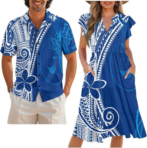 Couples Matching Outfits Buttom Down Shirt Men Classic Flowy Casual Dresses for Women in Saudi Arabia