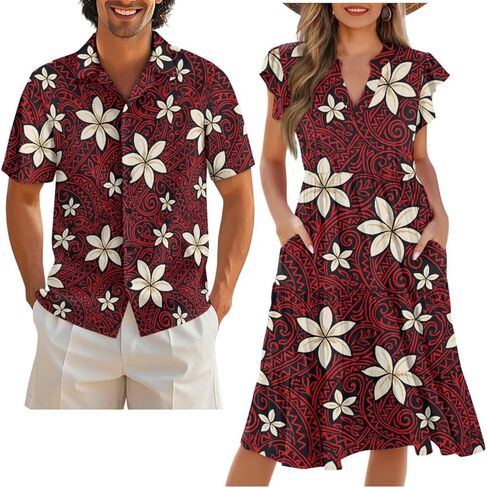 Couples Matching Outfits Buttom Down Shirt Men Classic Flowy Casual Dresses for Women in Saudi Arabia