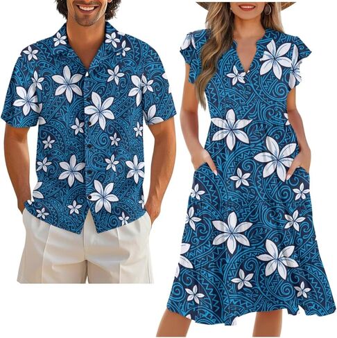 Couples Matching Outfits Buttom Down Shirt Men Classic Flowy Casual Dresses for Women in Saudi Arabia