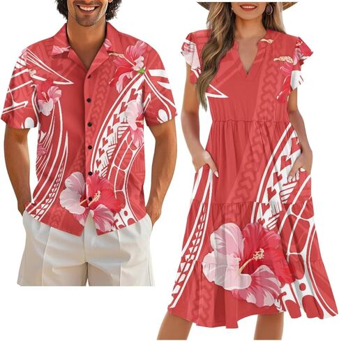 Couples Matching Outfits Buttom Down Shirt Men Classic Flowy Casual Dresses for Women in Saudi Arabia