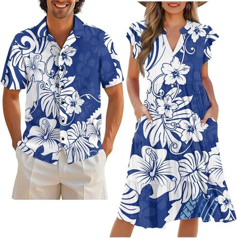 Couples Matching Outfits Buttom Down Shirt Men Classic Flowy Casual Dresses for Women in Saudi Arabia
