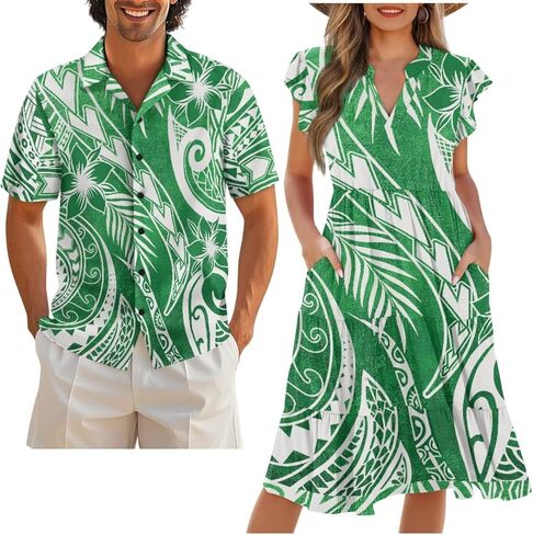 Couples Matching Outfits Buttom Down Shirt Men Classic Flowy Casual Dresses for Women in Saudi Arabia