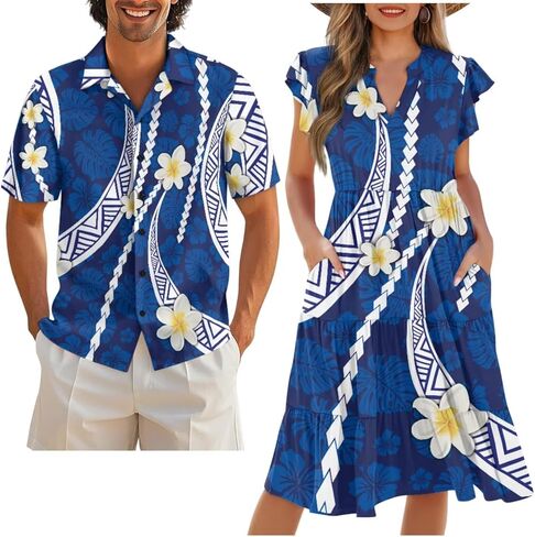 Couples Matching Outfits Buttom Down Shirt Men Classic Flowy Casual Dresses for Women in Saudi Arabia