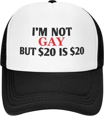 I'm Not Gay But $20 is $20 Trucker Hat Funny Baseball Caps Unisex Classic Mesh Fishing Hat for Men and Women Black in Kuwait