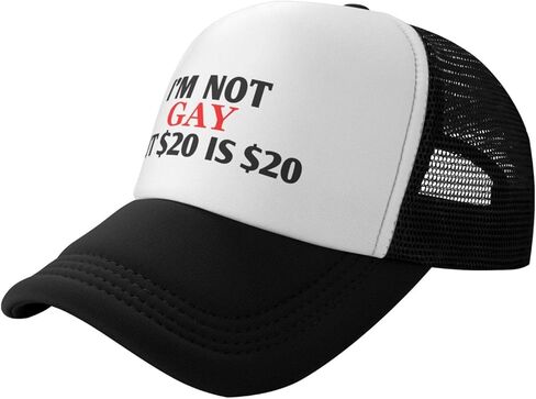 I'm Not Gay But $20 is $20 Trucker Hat Funny Baseball Caps Unisex Classic Mesh Fishing Hat for Men and Women Black in Kuwait