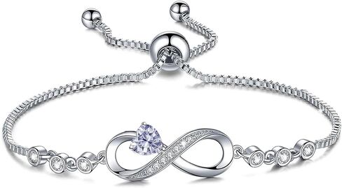 Infinity Charm Bracelet for Women, 925 Sterling Silver Birthstone Heart Bracelet For Birthday, Anniversary, Valentine's Day Ideal Gift for Girlfriend, Wife, Mom, or Her in Saudi Arabia