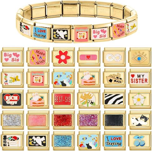 papasgix Custom Italian Charm Bracelet Charms Gold Set 10 Personalized Charm Brascelets 9mm Assorted Italian Charms Bracelet Links Handmade DIY Jewelry Colourful in Saudi Arabia