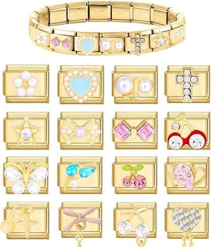 papasgix Custom Italian Charm Bracelet Charms Gold Set 10 Personalized Charm Brascelets 9mm Assorted Italian Charms Bracelet Links Handmade DIY Jewelry Colourful in Saudi Arabia