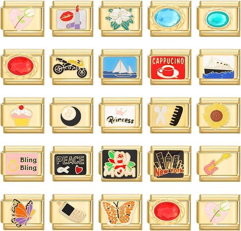 papasgix Custom Italian Charm Bracelet Charms Gold Set 10 Personalized Charm Brascelets 9mm Assorted Italian Charms Bracelet Links Handmade DIY Jewelry Colourful in Saudi Arabia