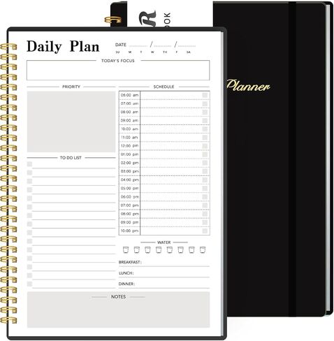 مخطط يومي غير مؤرخ، دفتر قائمة المهام مع جدول كل ساعة، تقويم منظم المواعيد الحلزوني للرجال / النساء، غطاء مرن، إغلاق مرن بسلك مزدوج، حلقة قلم جيب، 160 صفحة in Kuwait