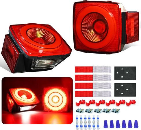 أضواء مقطورة هالو 78 LED، مجموعة ترخيص إيقاف تشغيل الفرامل الخلفية مع حامل مسمار، IP67 غاطسة لشاحنة قارب RV أقل من 80 بوصة [براءة اختراع]، تيار مستمر 12 فولت (عدسة مدخنة _ LED أحمر) in Saudi Arabia