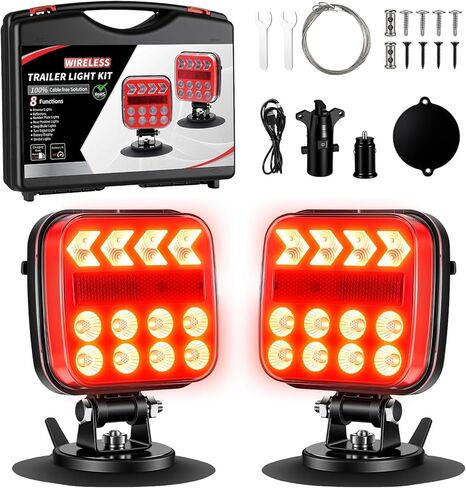 Wireless Trailer Lights - Adjustable Angle Strong Magnetic LED Trailer Light with Rechargeable, IP67 Waterproof, 6 Lighting Modes, Tail Light Covers for Vehicle, RVs, Trucks, Boats(Black) in Saudi Arabia