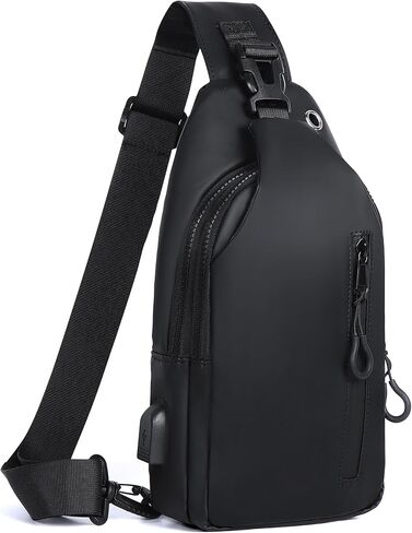 Waterproof Sling Bag for Men Women Crossbody Backpack with USB Charging Port & Headphone Hole, Anti Theft Chest Pack Daypack, Adjustable Shoulder Bag for Travel, Hiking, Running Black in Saudi Arabia