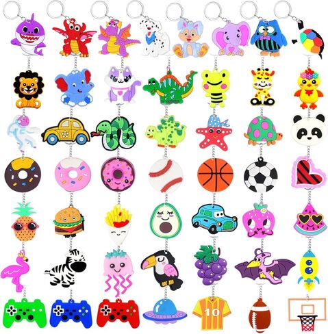 50 قطعة سلاسل المفاتيح السائبة للأطفال الحيوان الرياضة ديناصور الفضاء لعبة فيديو Keyrings لجوائز الفصول الدراسية الطلاب الحوافز هدية عيد ميلاد صالح الطرف in Kuwait