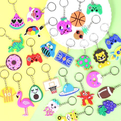 50 قطعة سلاسل المفاتيح السائبة للأطفال الحيوان الرياضة ديناصور الفضاء لعبة فيديو Keyrings لجوائز الفصول الدراسية الطلاب الحوافز هدية عيد ميلاد صالح الطرف in Kuwait