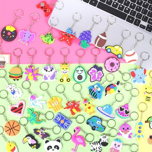 50 قطعة سلاسل المفاتيح السائبة للأطفال الحيوان الرياضة ديناصور الفضاء لعبة فيديو Keyrings لجوائز الفصول الدراسية الطلاب الحوافز هدية عيد ميلاد صالح الطرف in Kuwait