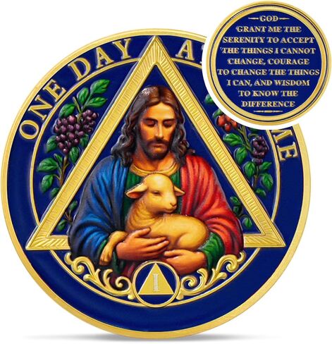 The Good Shepherd Blessing Sobriety Coin - One Day at A Time Religious AA Coins - Addiction Recovery Christian AA Chips and Medallions - God Serenity Prayer 1-65 Alcoholics Anonymous Anniversary Gifts in Saudi Arabia