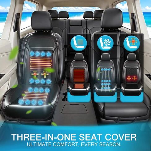 3 in 1 Cooling Car Seat Cover with Massage & Temp Control - Universal 12V Cooling Seat Cover for Car, Truck, SUV - Cooling Car Seat Cushion Front Seat Fits Summer Winter (Black1) in Kuwait