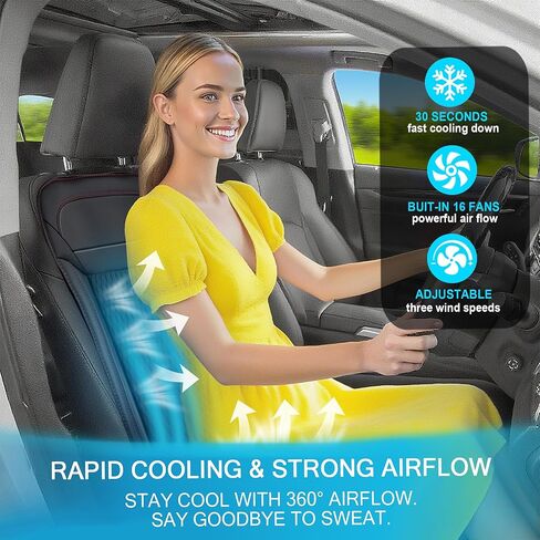 3 in 1 Cooling Car Seat Cover with Massage & Temp Control - Universal 12V Cooling Seat Cover for Car, Truck, SUV - Cooling Car Seat Cushion Front Seat Fits Summer Winter (Black1) in Kuwait