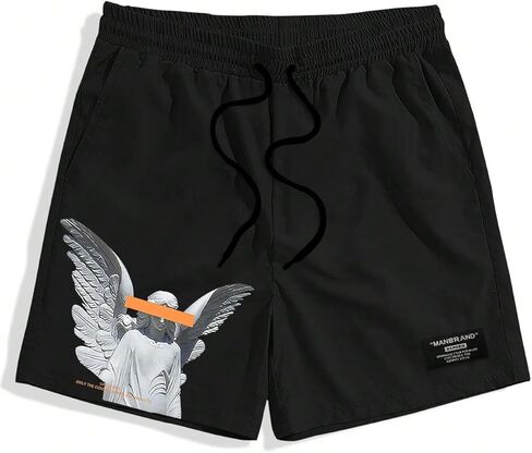 Men's Loose Fit Slogan Drawstring Graphic Shorts in Saudi Arabia