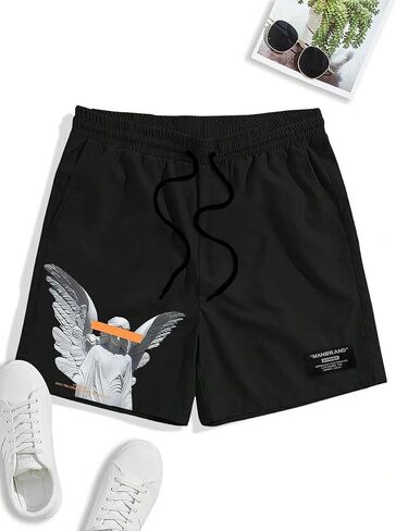 Men's Loose Fit Slogan Drawstring Graphic Shorts in Saudi Arabia
