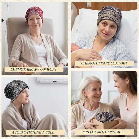 8 Pieces Pre-Tied Head Scarf Chemo Headwear for Women Baggy Slouchy Chemo Hat Cancer Headwear for Hair Loss with Elastic Print Pullover Style Turban Hat for Women Men Multicolor in Saudi Arabia
