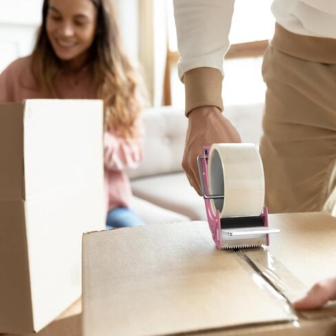 عبوة من 36 عبوة من مسدس توزيع شريط التغليف سريع الاستبدال مع شفرة إضافية، 2 بوصة (50 مم) خفيفة الوزن ومريحة للاستخدام الصناعي وشديدة التحمل للكرتون، وردي in Kuwait