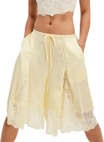 Thopavenoir النساء الساتان صالة السراويل الأزهار الدانتيل تنحنح القوس تقليم منامة قيعان Y2k الفرنسية الكلسون زلة الملاكمين ملابس خاصة in Kuwait