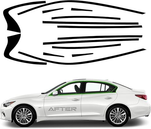 نافذة جانبية كروم حذف مناسبة لملحقات إنفينيتي Q50 Q50S 2014-2023 مع مجموعة تراكب من الفينيل من ألياف الكربون المُشكَّلة باللون الأسود غير اللامع in Saudi Arabia