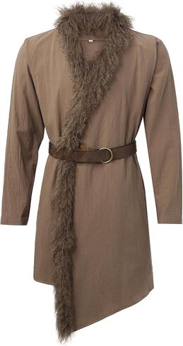 Viking Faux Fur Coat Men Medieval Tunic with Belt LARP Ren Faire Costume in Kuwait