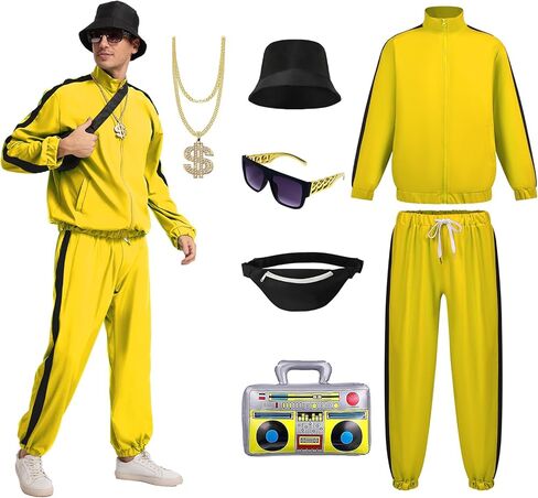 80s Outfit for Men 90s Track Suit with Hip Hop Costume Accessories Set for Halloween Themed Party in Saudi Arabia