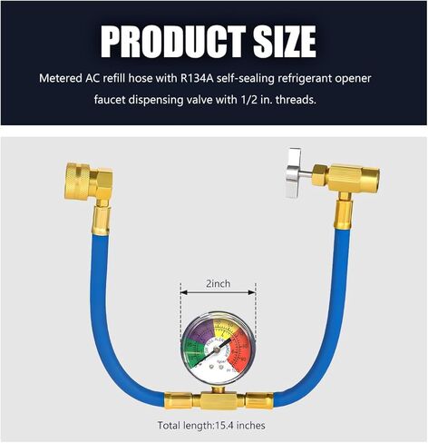 R134A AC Refrigerant Charge Hose Kit, 1/2" Can Tap Dispensing Valve Recharge Hose with Pressure Gauge, Self-Sealing R-134a Refrigerator Freon Recharge Kit for Car Home A/C System in Saudi Arabia