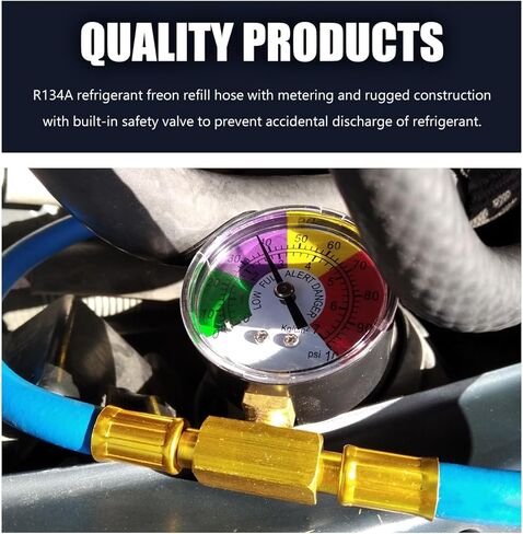 R134A AC Refrigerant Charge Hose Kit, 1/2" Can Tap Dispensing Valve Recharge Hose with Pressure Gauge, Self-Sealing R-134a Refrigerator Freon Recharge Kit for Car Home A/C System in Saudi Arabia