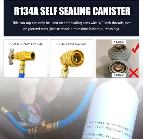 R134A AC Refrigerant Charge Hose Kit, 1/2" Can Tap Dispensing Valve Recharge Hose with Pressure Gauge, Self-Sealing R-134a Refrigerator Freon Recharge Kit for Car Home A/C System in Saudi Arabia