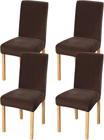 مجموعة أغطية كراسي تناول الطعام المخملية من راكيلا مكونة من قطعتين، أغطية كرسي ناعمة قابلة للتمدد وقابلة للغسل للمنزل والمطعم (بني، عبوتان) in Kuwait