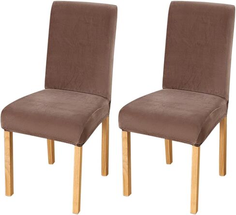 Rakila Velvet Dining Chair Covers Set of 2, Soft Stretch Washable Chair Slipcovers Protector for Home, Restaurant (Brown, 2 Pack) in Saudi Arabia