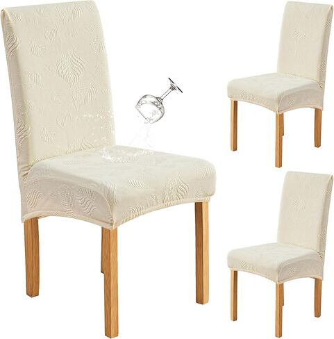Genina Waterproof Dining Chair Covers Set of 4,Stretch Dining Room Chair Slipcovers with Leaf Jacquard,Removable Kitchen Chair Protector for Home,Restaurant,Banquet-Black in Saudi Arabia