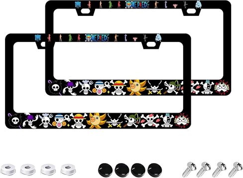 Anime License Plate Frames - 2 Pack 2 Holes Stainless Steel Metal Auto Car Accessories Decoration License Plate Frame Cover 12.2" x 6.3" for Women Men in Saudi Arabia