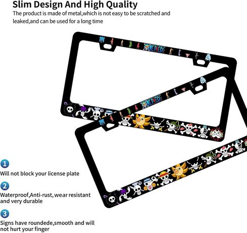 Anime License Plate Frames - 2 Pack 2 Holes Stainless Steel Metal Auto Car Accessories Decoration License Plate Frame Cover 12.2" x 6.3" for Women Men in Saudi Arabia
